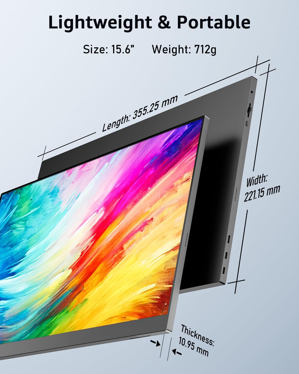 Yodoit Portable Monitor, 15.6" 1920×1080P FHD Screen IPS Display with Kickstand, USB-C & HDMI Connectivity, Built-in Speakers, for Laptop/PC/Mac/PS3/4/5/Xbox