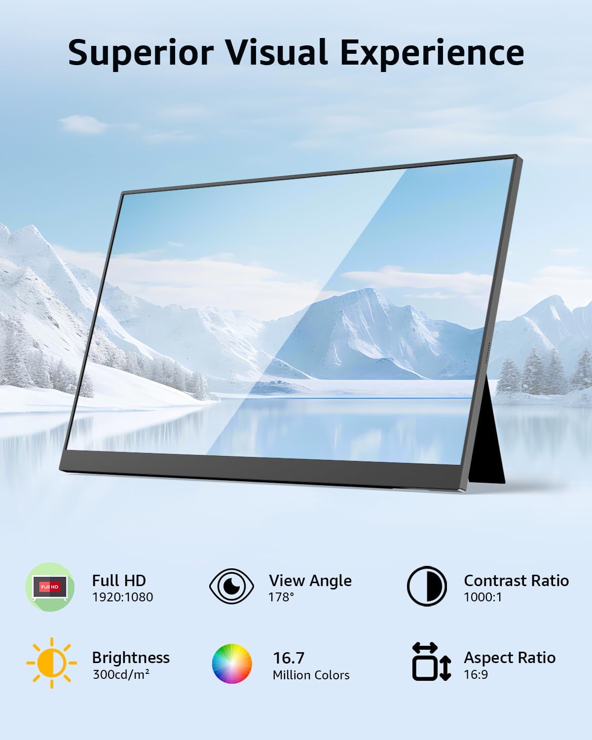 Yodoit Portable Monitor, 15.6" 1920×1080P FHD Screen IPS Display with Kickstand, USB-C & HDMI Connectivity, Built-in Speakers, for Laptop/PC/Mac/PS3/4/5/Xbox