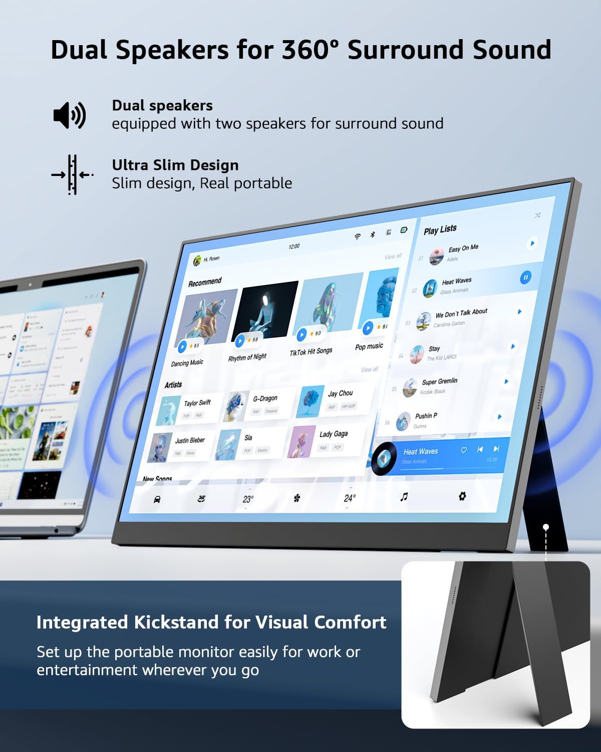 Yodoit Portable Monitor, 15.6" 1920×1080P FHD Screen IPS Display with Kickstand, USB-C & HDMI Connectivity, Built-in Speakers, for Laptop/PC/Mac/PS3/4/5/Xbox