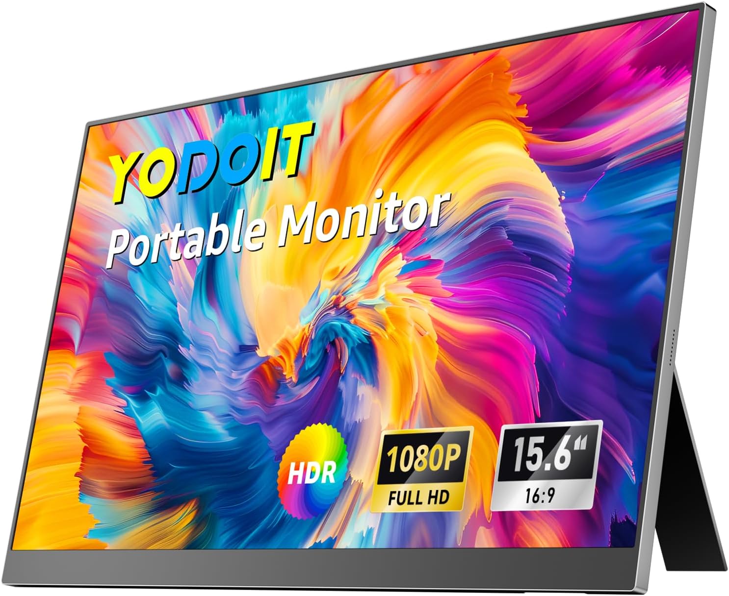 (UK ONLY - LAST 20 PCS)Yodoit Portable Monitor, 15.6" 1920×1080P FHD Screen IPS Display with Kickstand, USB-C & HDMI Connectivity, Built-in Speakers, for Laptop/PC/Mac/PS3/4/5/Xbox